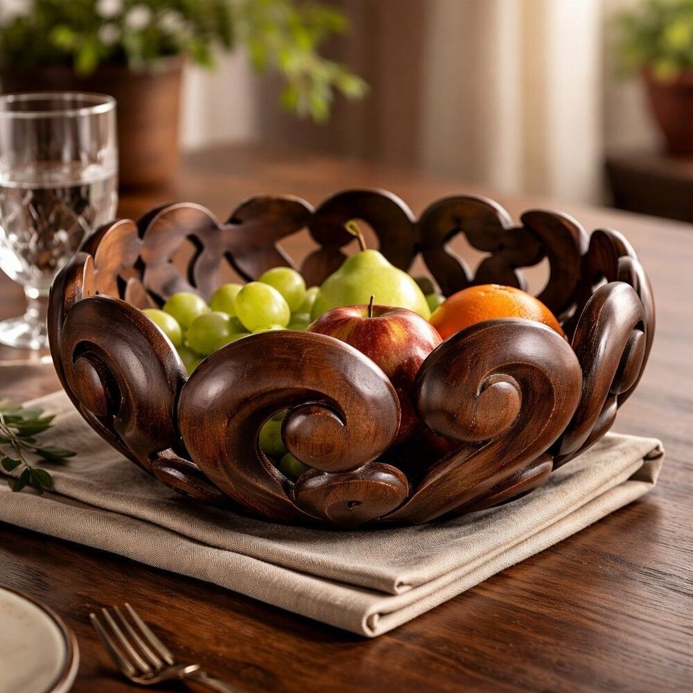 Ornate Giand Wooden Carved Bowl Approximately 16" X 9" By Uttermost (FLAWED)